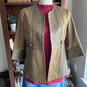 Mayle Leather & Silk Olive Green Women's Blazer Jacket EUC